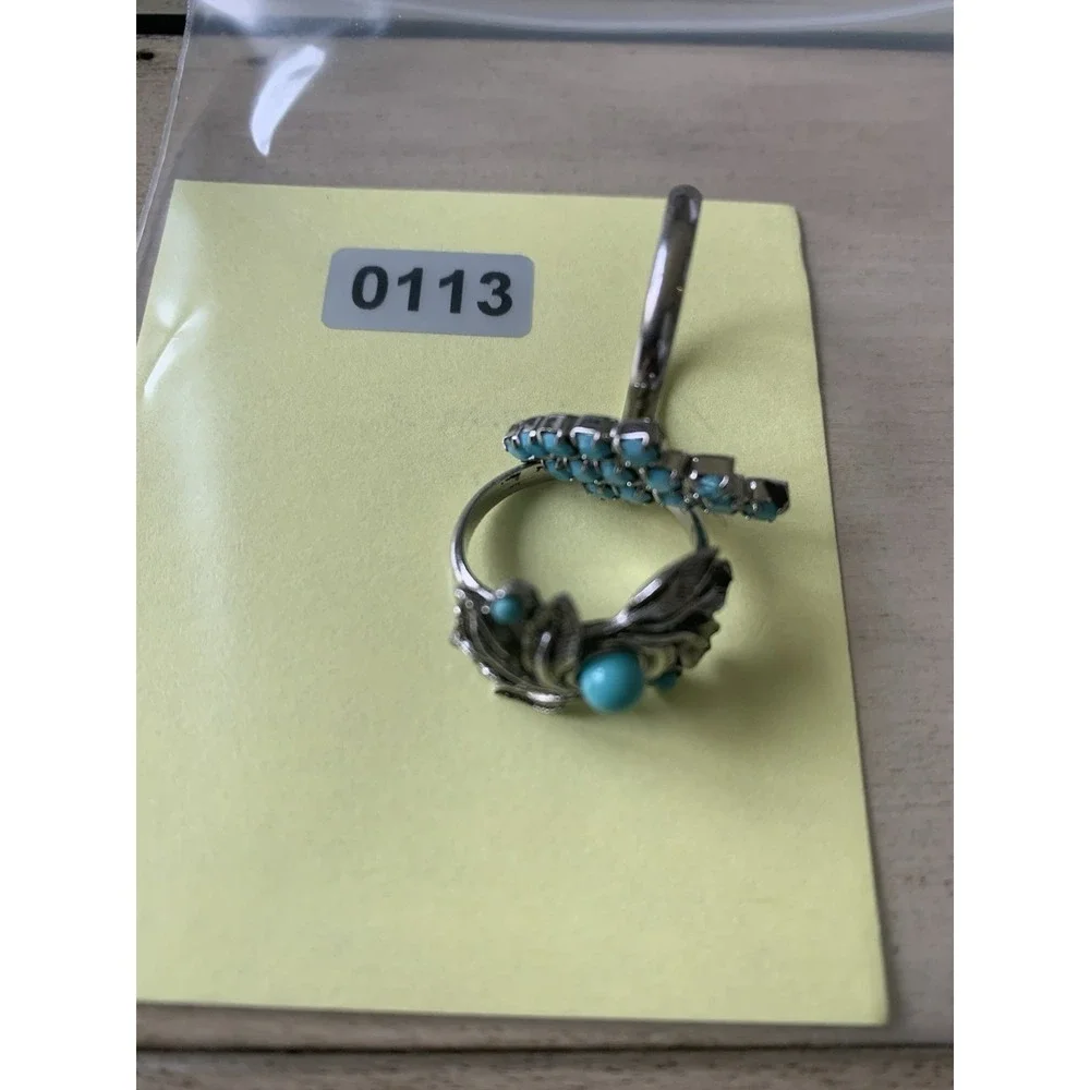 Lot of Two Southwest Style Rings Silver Tone Turquoise Color Stones Size 8 Adj